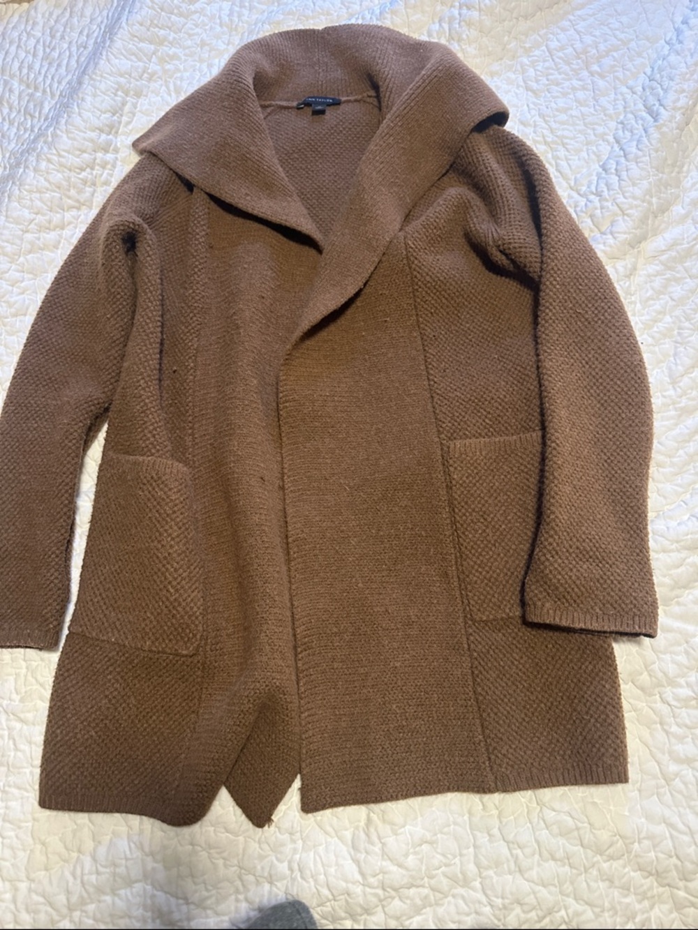 Ann Taylor Brown Shawl Collar Knit Coatigan